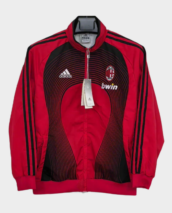 AC Milan windbreaker 2025 in red with black accents and Adidas logo for fans and athletes