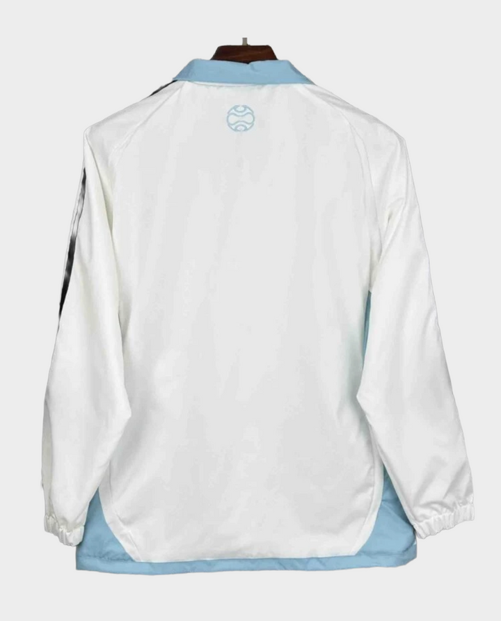 White and blue Argentina 2006 windbreaker featuring a lightweight design for casual wear