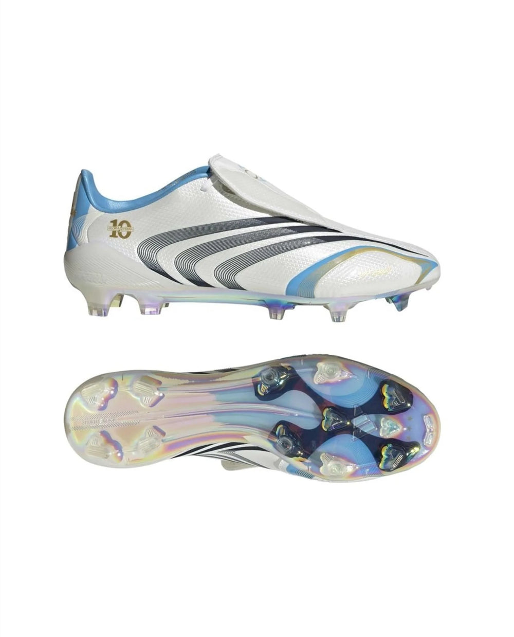 F50 Elite Tunit Messi White Blue Grey FG Football Cleats | The