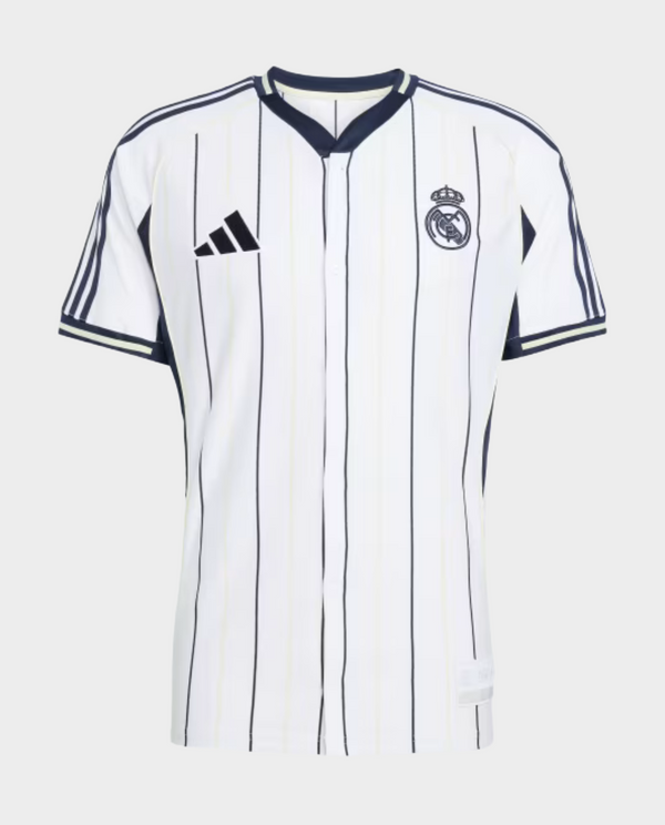 The Dribble Store Real Madrid special edition jersey 2025-26 white pinstripe short sleeve football shirt