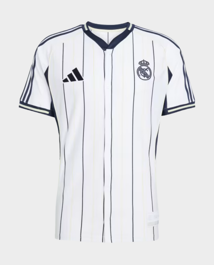 The Dribble Store Real Madrid special edition jersey 2025-26 white pinstripe short sleeve football shirt