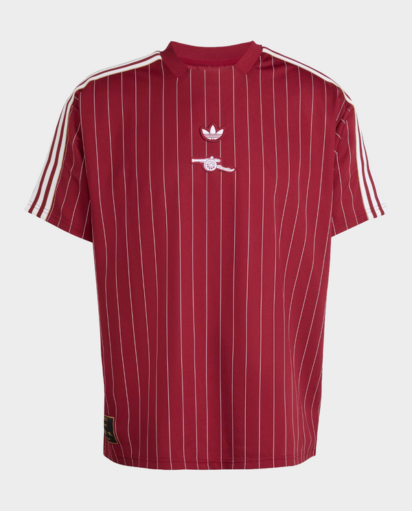 The Dribble Store Arsenal 2025-26 player jersey terrace icon with bold red stripes and classic branding