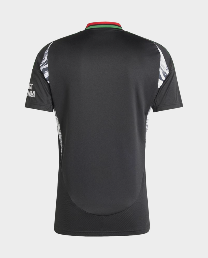 Arsenal away jersey 2024-25 featuring a sleek black design with unique detailing on the sides