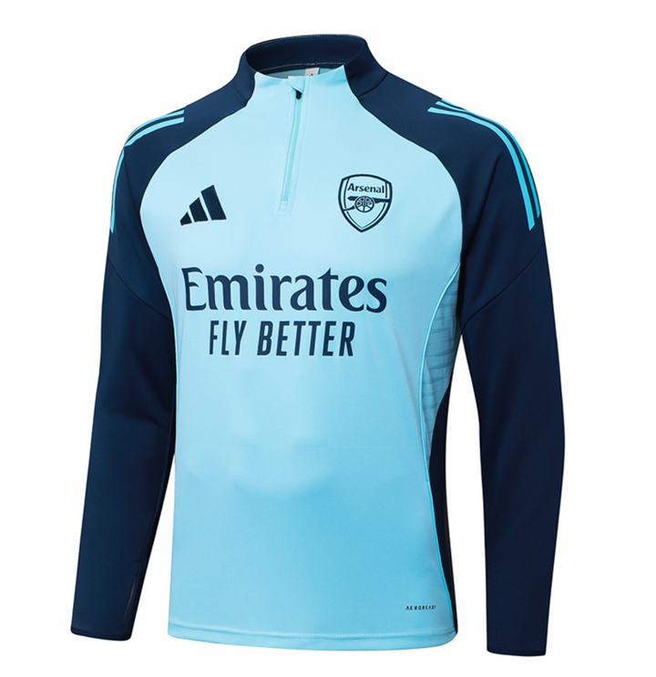The Dribble Store Arsenal blue training suit 2025-26 with long sleeves and zip neck for sports enthusiasts