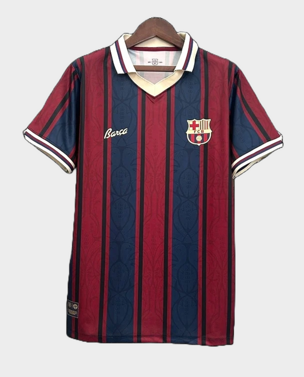Barcelona 125th Anniversary Jersey 2025 featuring traditional red and blue stripes with club emblem