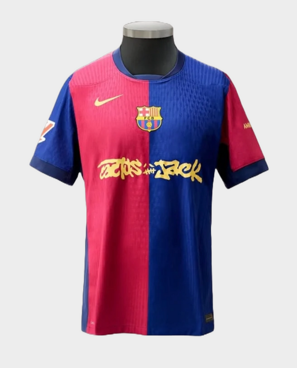 Barcelona Cactus Jack 2025-26 player jersey with split colors and logo design by The Dribble Store
