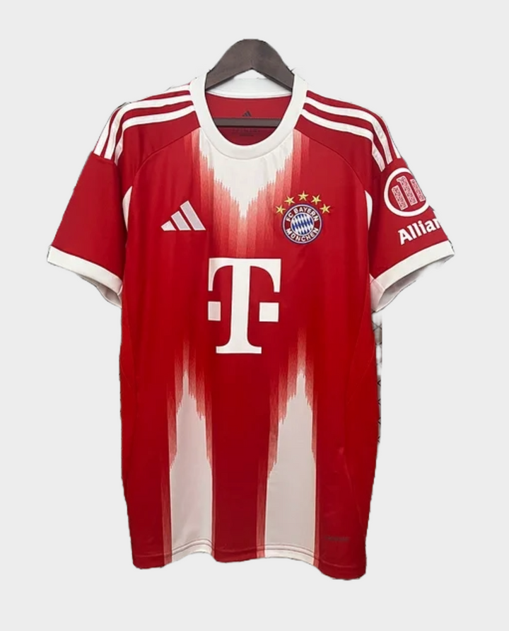 Bayern Munich 2025-26 home jersey featuring a bold red design and an iconic team logo
