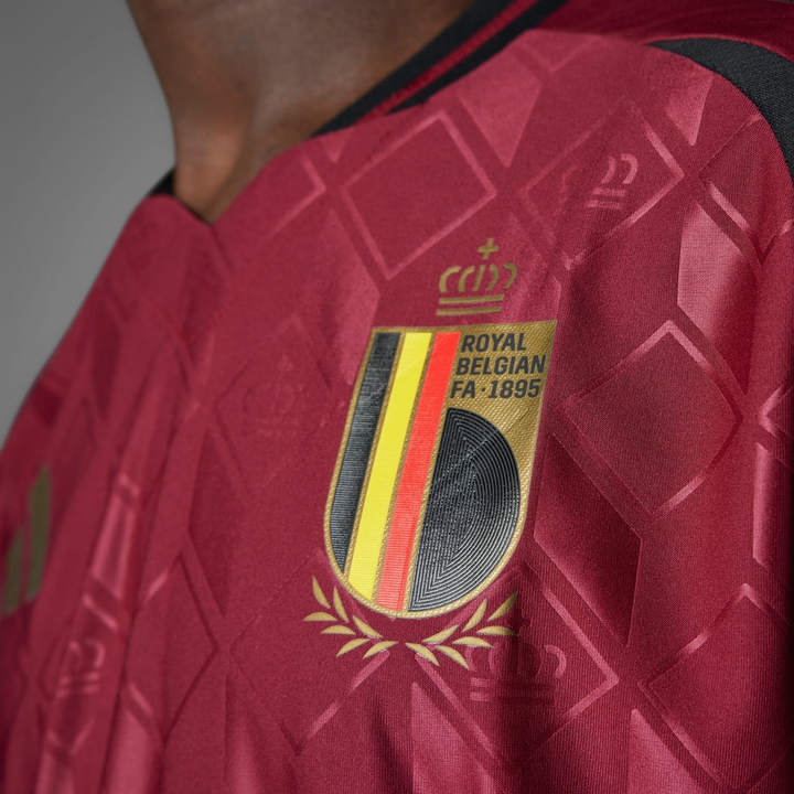 Belgium 2024 home jersey featuring the Royal Belgian FA crest in a vibrant design