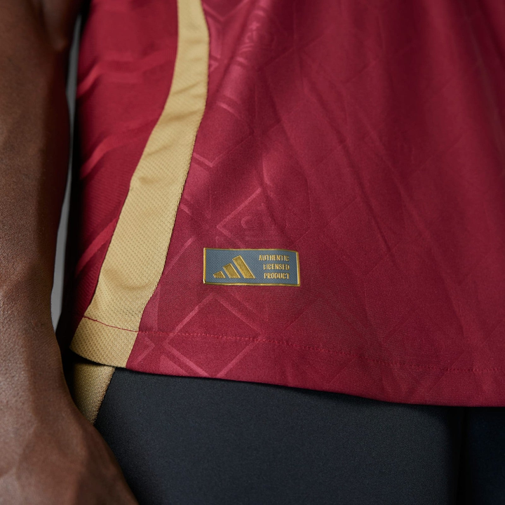 Close-up of Belgium 2024 home jersey showcasing fabric texture and logo details