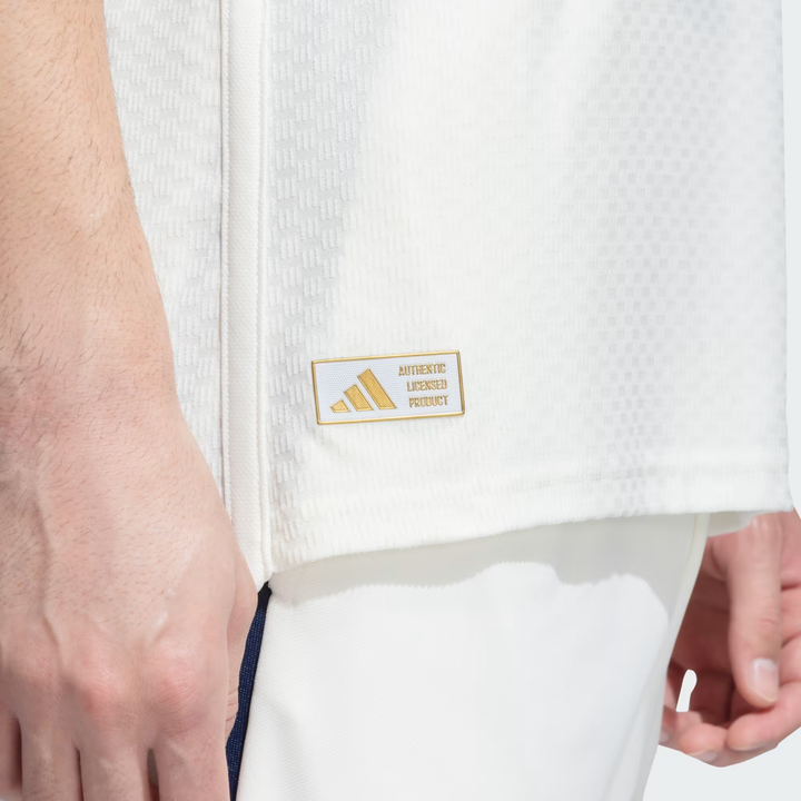 Close-up of The Dribble Store India cricket test jersey 2025 featuring authentic logo detail