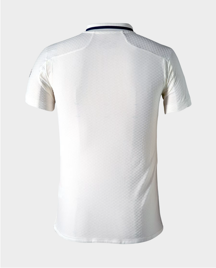 Back view of the India cricket test jersey 2025 in white with a sleek design from The Dribble Store