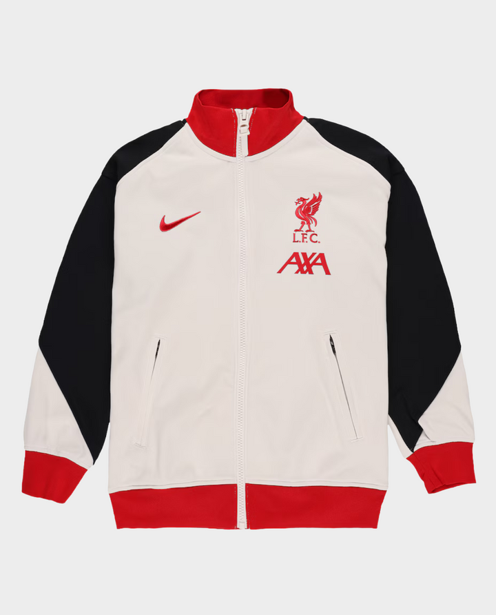 Liverpool FC 2025 home windbreaker jacket with red, black, and white design featuring club logo