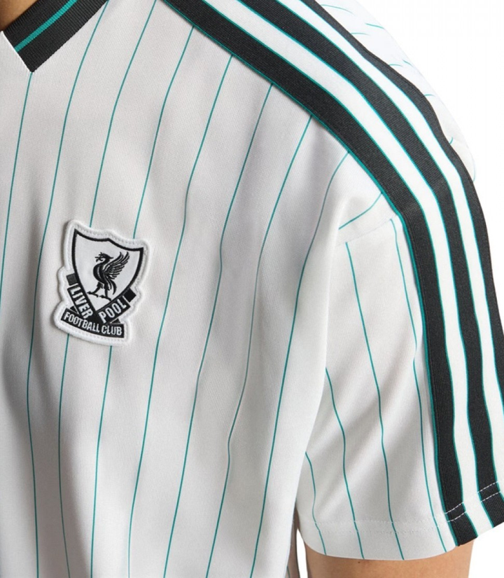 Liverpool Terrace Icon Jersey 2025-26 featuring a striped design and Liverpool FC badge
