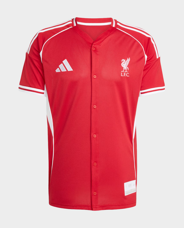 The Dribble Store Liverpool US pack shirt 2025-26 in red with white accents and LFC logo
