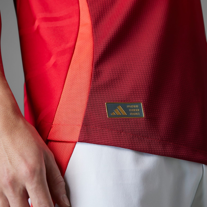 Close-up of the Manchester United 2024 home jersey showcasing the performance fabric and detailed stitching