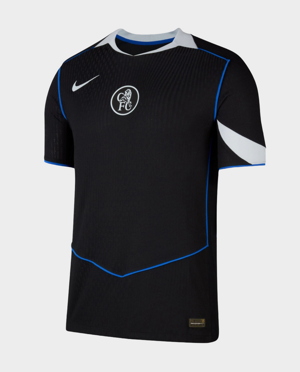 The Dribble Store Chelsea Third Jersey 2025-26 Player Version black with blue piping white Nike logo and club crest