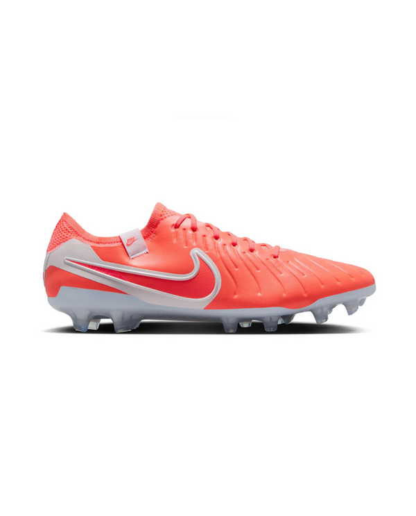 Nike Tiempo Legend 10 Elite FG soccer cleats in bright orange and white with football studs
