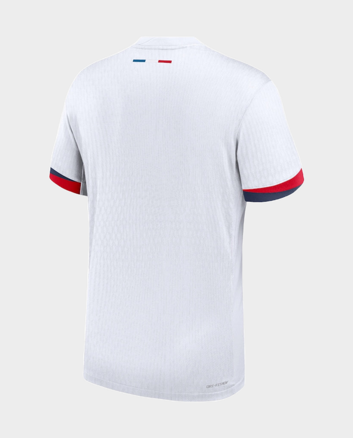 Back view of the Paris Away Jersey 2024-25 in white with colorful trim for sports fans