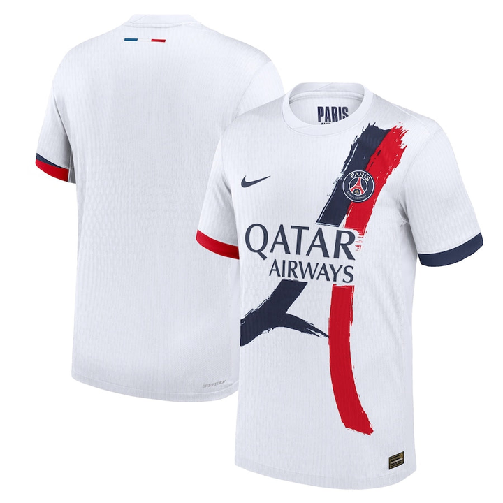 Paris Away Jersey 2024-25 by Striker Store in white with bold design and Qatar Airways logo