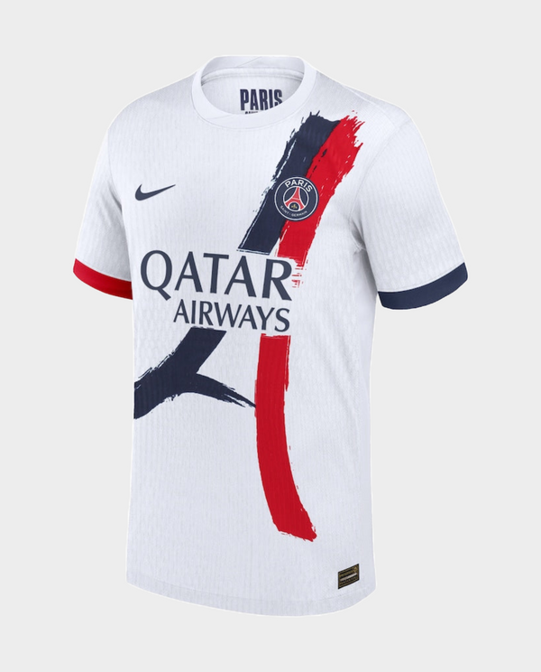 Striker Store Paris Away Jersey 2024-25 in White with Bold Red and Blue Accents