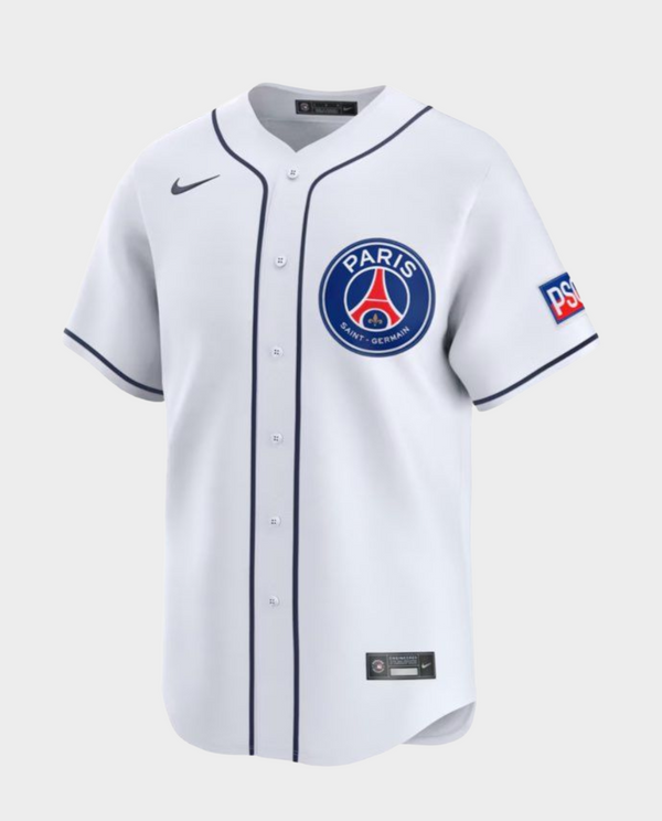 The Dribble Store PSG special edition baseball shirt 2025 in white with team logo and details