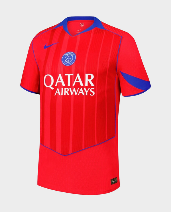 PSG third jersey 2025-26 pre order in vibrant red with Qatar Airways logo and stylish design