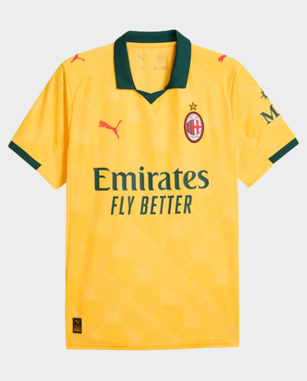 The Dribble Store AC Milan 2025-26 third jersey pre order yellow Puma Emirates shirt with green collar and club crest