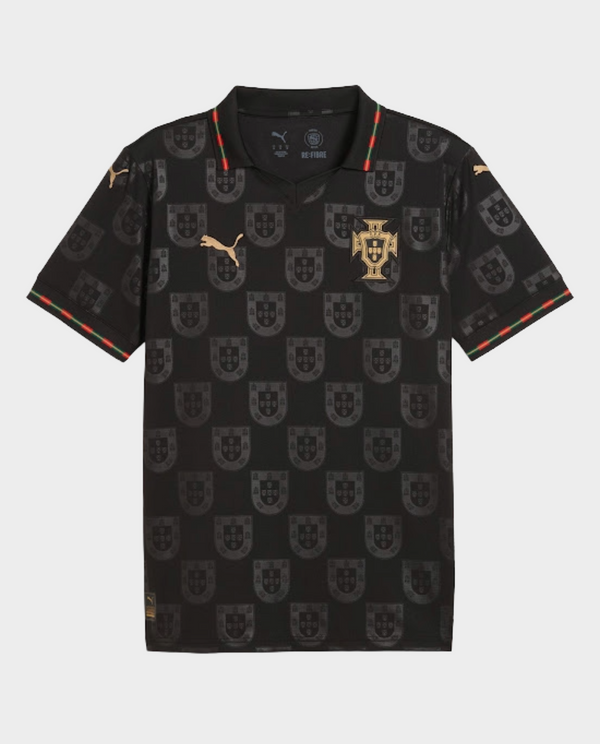 Portugal Panther Negra SE jersey by The Dribble Store featuring a sleek black design and gold accents