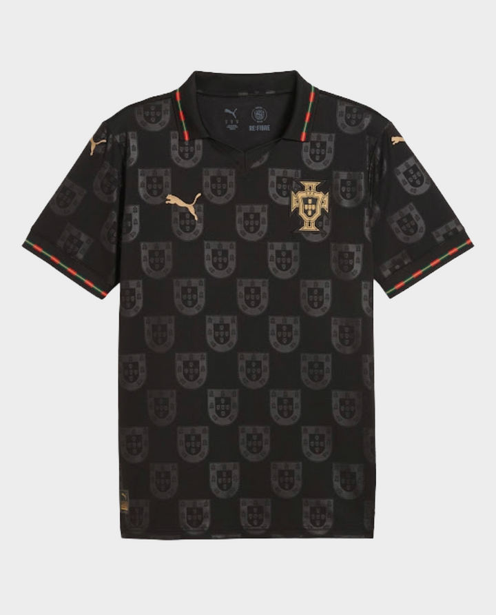 Portugal Panther Negra SE jersey by The Dribble Store featuring a sleek black design and gold accents