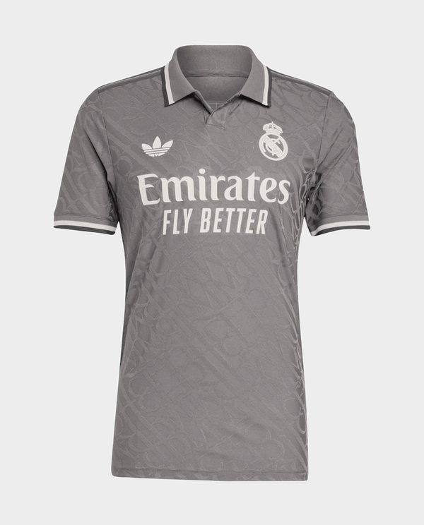 The Dribble Store Real Madrid 2024-25 player jersey in grey with Emirates logo and Adidas branding