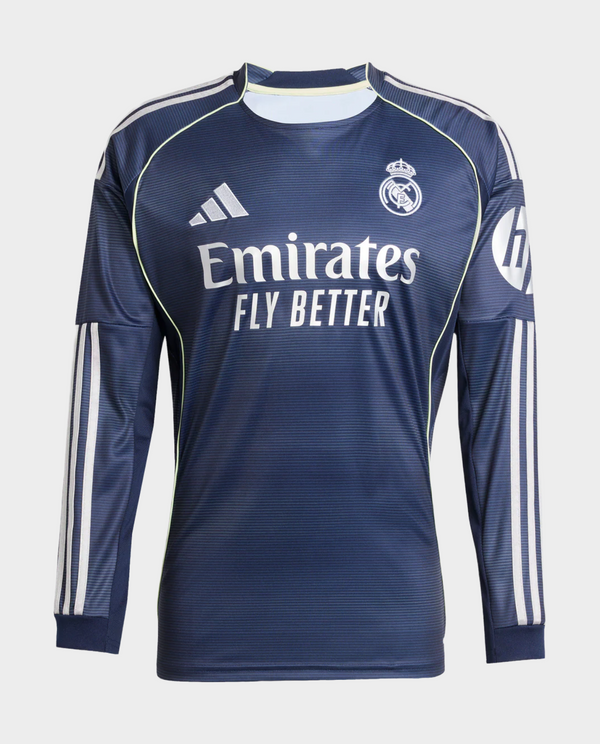 The Dribble Store Real Madrid full sleeves player version jersey in navy with Emirates logo and Adidas stripes